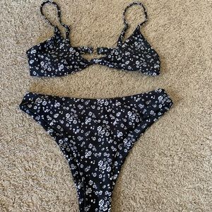 black and white floral swimsuit